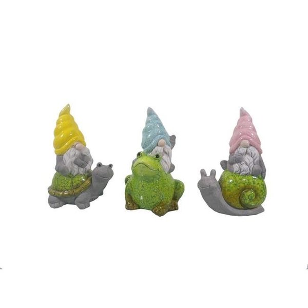 Meadowcreek Meadowcreek 8050836 5.51 in. Ceramic Gnome with Garden Critter Garden Statue; Assorted Color - Pack of 12 8050836
